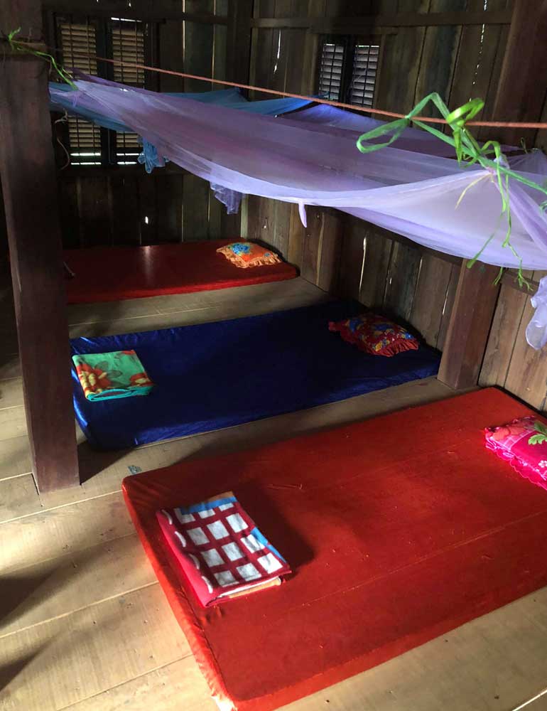 Beds at Cambodian homestay
