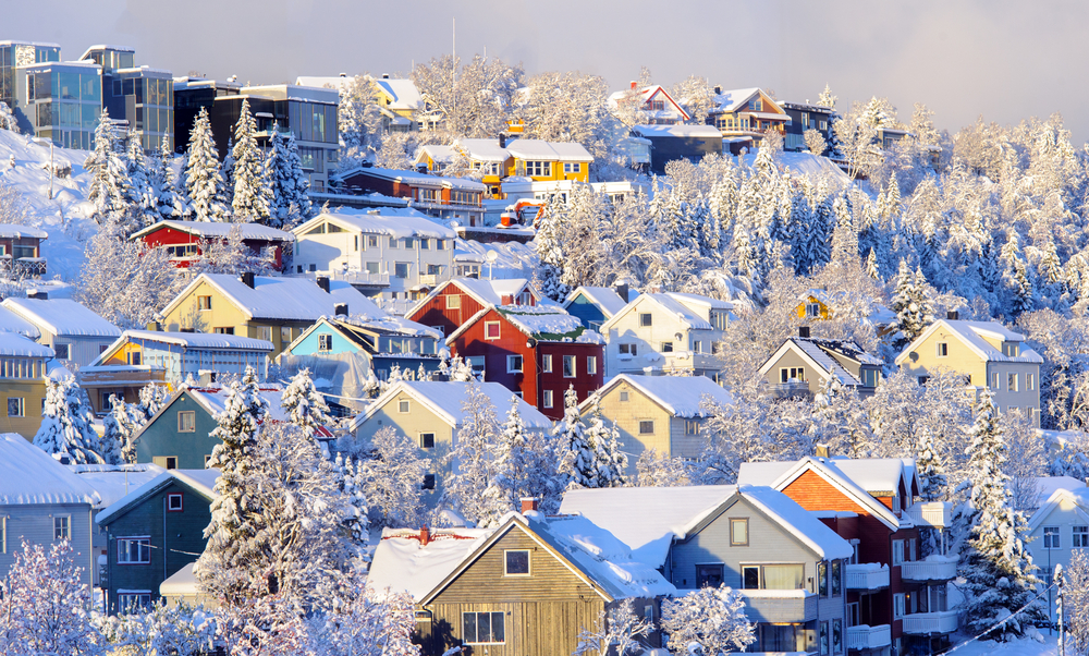 Snow covered rooftops in Tromso, Norway 